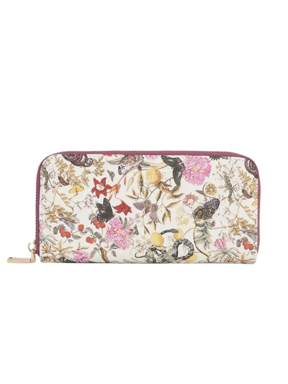 Floral Vegan Leather Wallet with Deep Wine Trim